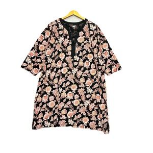 Lands End Shift Dress Women 3X Knit Paisley Black V neck 3/4 Sleeve Artsy‎